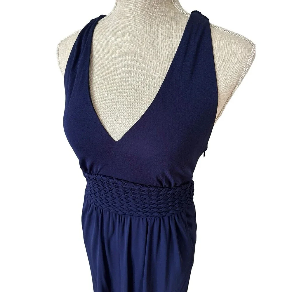 Anthropologie Maeve Blue Yuma Maxi Dress Slinky Rayon Pockets Side Zip Size 2 - Picture 2 of 11